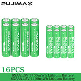 PUJIMAX Smart AA/AAA Lithium Battery Charger Charging 4 AA+4 AAA Rechargeable Li-ion Batteries With High Capacity Battery SET