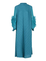 LANMREM Maxi Pleated Dress Round Neck Spliced Fungus Full Sleeve Dresses For Women 2025 New Spring Clothing 2Qa1331