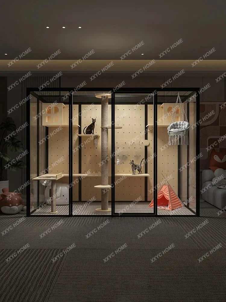 TTFG44Panoramic Cat Villa Home Cage Large Indoor Luxury Glass Cat Room