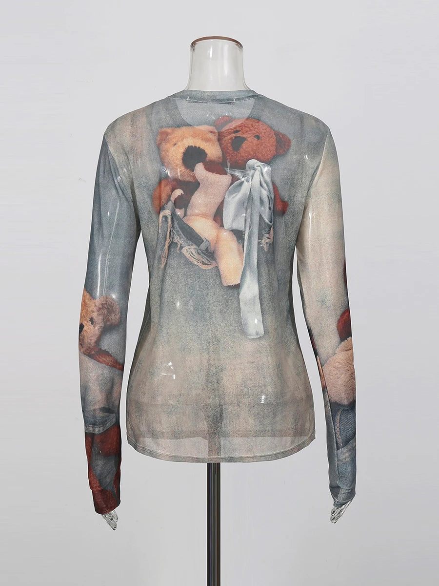 CHICEVER Hit Color Spliced Printing T Shirt Female O Neck Long Sleeve Loose Basics Streetwear Women's T Shirts Fashion Autumn