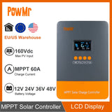 PowMr MPPT Solar Charge Controller 60A 12V/24V/36V/48V Auto LCD Display Solar Panel Regulator for Lithium Battery & Connector