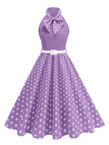 Tonval Bow Neck Halter Neck Polka Dot 50s Retro Party Clothes for Women Prom Vintage Cosplay Christmas Sleeveless Dresses