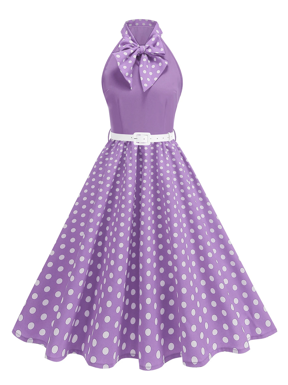 Tonval Bow Neck Halter Neck Polka Dot 50s Retro Party Clothes for Women Prom Vintage Cosplay Christmas Sleeveless Dresses
