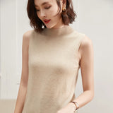 Women Cashmere T-shirt Half High Collar Short Sleeve Pullover Sweater For Spring Summer 100% Cashmere Knitwear Female T-shirt