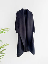 Miyake Pleated Women's Long Jacket 2025 Winter Turn-down Collar Pen Stitch Long Sleeve Windbreaker Loose Oversize Cardigan Coats