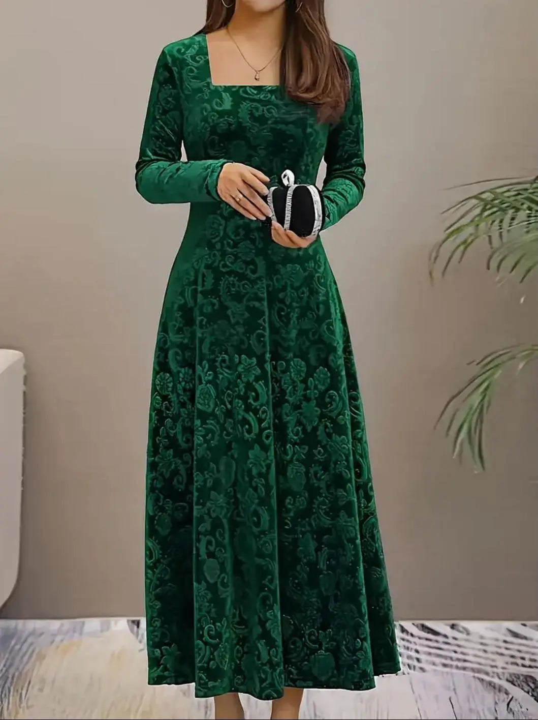 Plus size women's fashion Korean fleece fabric elegant bohemian long sleeve dress