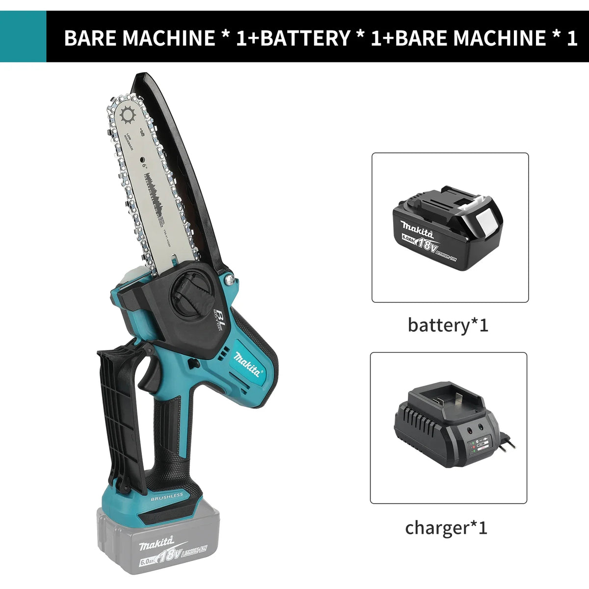 Makita 18V Cordless Chainsaw for Woodworking with Small Handheld Electric 6-inch Logging Sawzall Mini Portable Chainsaw