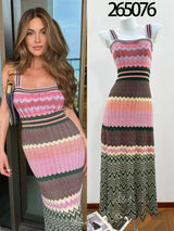 CHUJIE 2026 Summer Collection – French Vacation Style, Colorful Wave Knit Multi-Color Striped Slim-Fit Knit Camisole Dress