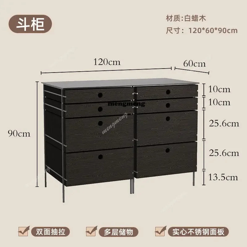 A139 Stainless steel solid wood chest cabinet household multi-layer storage storage living room locker