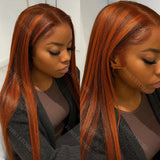#4/350 Brown Mix Ginger Colored Skunk Stripe 5x5 Lace Front Glueless
