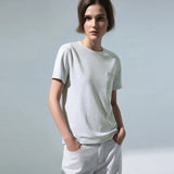 Amii Women's T-Shirt 2026 Summer New O-Neck Cotton Short Sleeve Rhinestone Studded Pocket Tee Loose Simple Casual Top 12612039