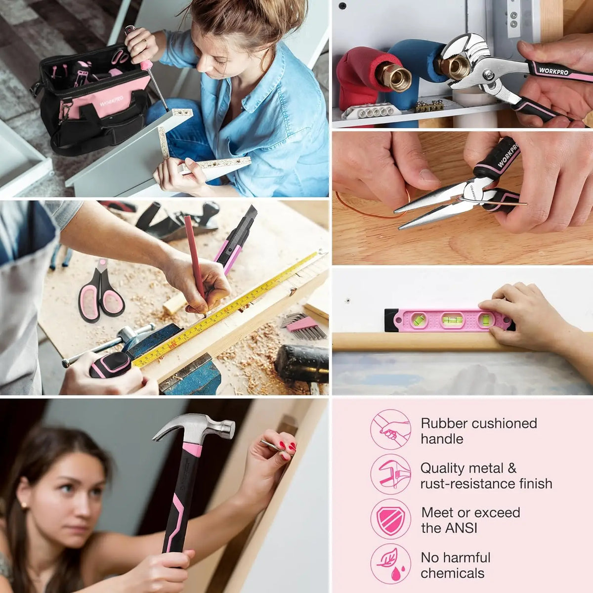 Pink Tool Kit with Cordless Drill, 157-Piece Home Repair Set for Women, Includes Storage Bag
