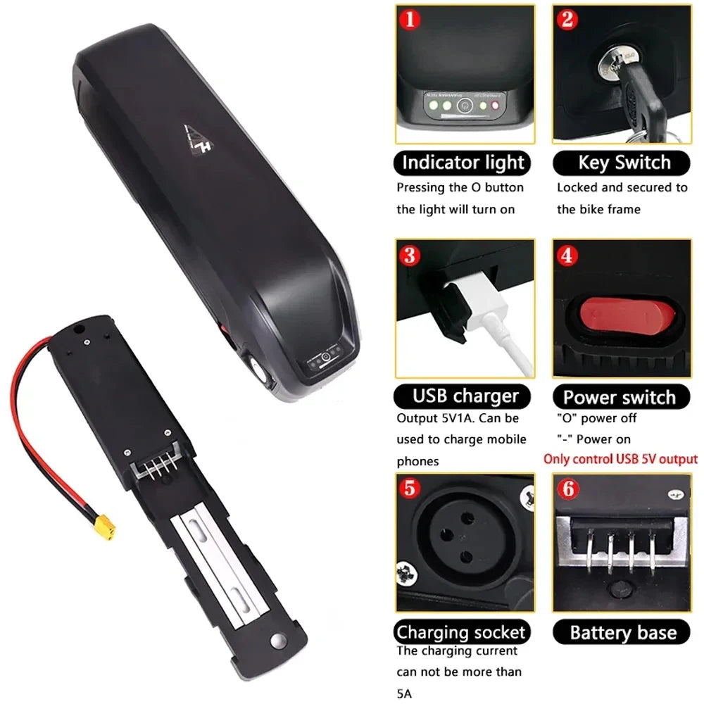 New Battery 36V/48V 20/30/40/50/60Ah, Suitable for Octagonal BBS02, BBS03, BBSHD Motor, Hailong Battery 36V, Hailong 48V
