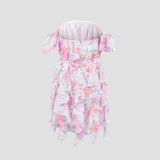 Chic Floral Printed Mini Dress Backless Sleeveless Hem Stacking Dresses Sweet A Line Vestidos 2025 New Lady Party Club Clothing