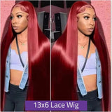 99j Burgundy Lace Frontal Human Hair Wig 250 Density Pre Plucked Red