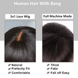 Glueless Wig With Bangs Human Hair 3x1 HD Lace Straight Human Hair Wigs