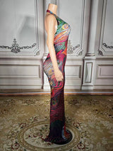 Sexy Luxury Sparkly Rhinestones Long Dress Women Mesh Party Celebrate Birthday Gown Photo Shoot Wear Performance Stage Costume