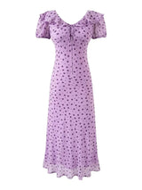 Chu Sau beauty Women New Fashion Sweet Polka Dot Print Chic Ruffles Midi Dress French V-Neck Puff Sleeve Vintage Party Dresses