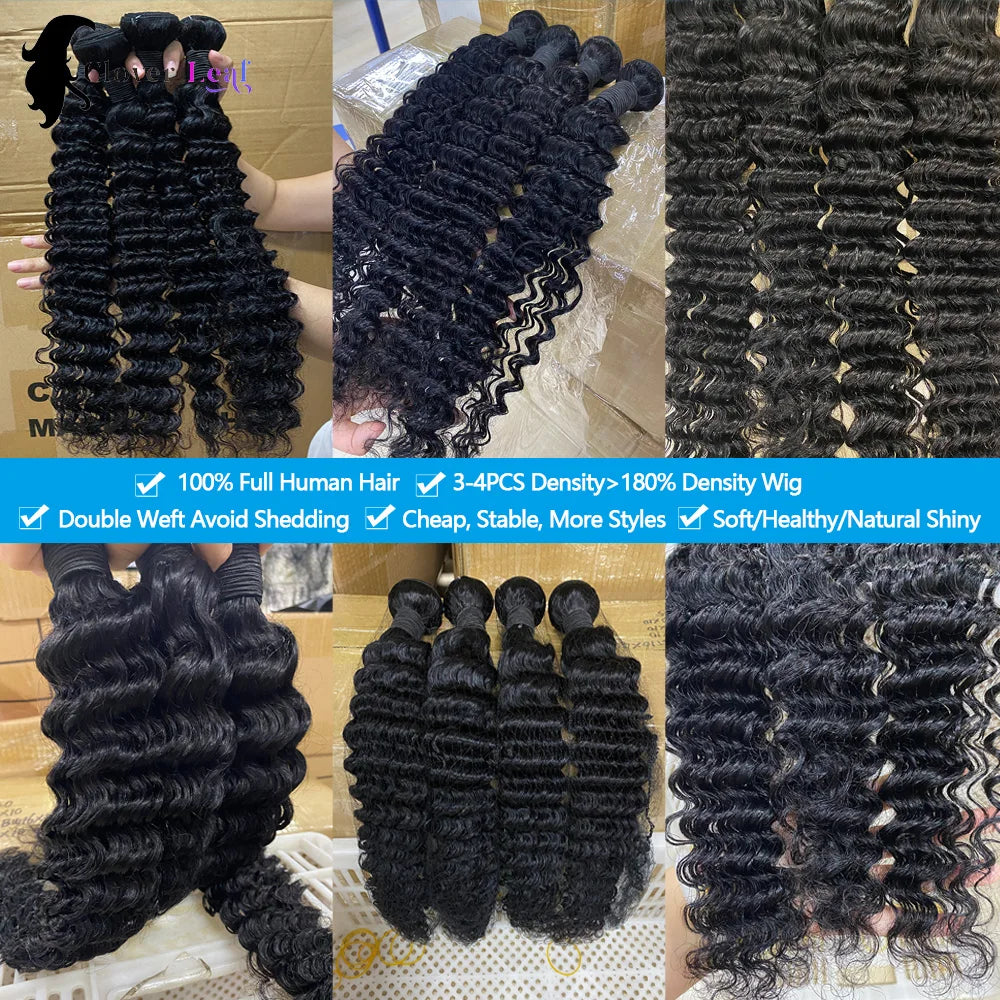 12A Deep Wave Bundles Human Hair Brazilian Remy 30 32 Inch Raw Curly