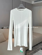 Spring Basic Wool Blending Base Layer Tops Women T Shirt