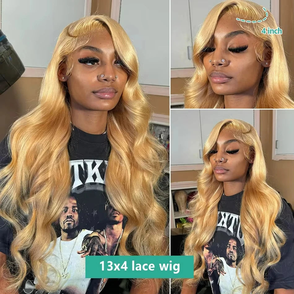 27# Honey Blond 13x4 Body Wave Lace Frontal Human Hair Wigs Brazilian Colored Loose Water Wave 13x6 HD Lace Front Wigs For Women