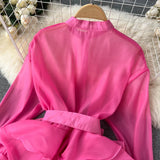 TARUXY Chiffon Dress For Women 2025 Bandage Ruffle Splice Mesh Long Sleeve Cover-up Woman Beach Sexy Bow Oversized Dresses Femme