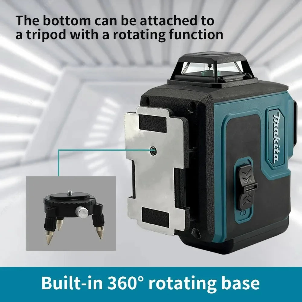 Makita Laser Level:Self-Leveling & Manual Modes,515nm Green Light,±4° Range,16 Lines,IP65,With Remote & Battery for Alignment