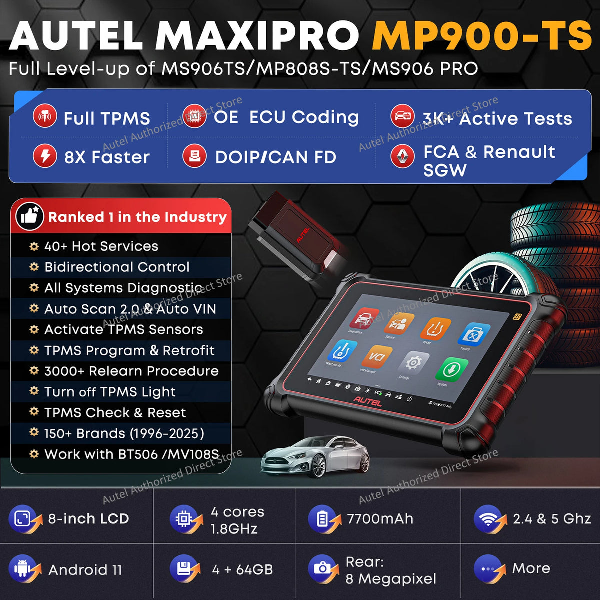 Autel MaxiPRO MP900TS TPMS Car Diagnostic Tools MP900-TS Automotive OBD2 Scanner CANFD&DoIP ECU Coding Upgraded of MS906TS MP900