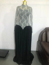 Two Color Patchwork Women Dress Fashion Sheer Mesh Top Long Sleeve Maxi Dress Parties Wear Elegant African Robe with Inner Dress