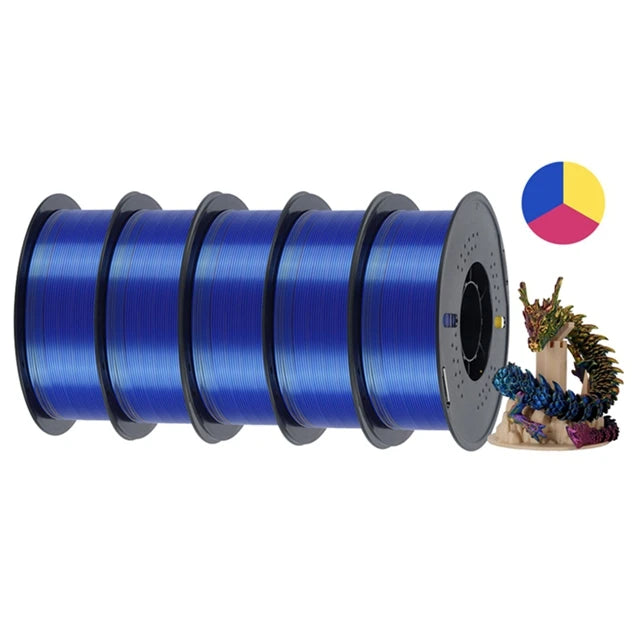 KINGROON 5KG Silk Tricolor PLA Filament 1.75mm, Three-colour Coextrusion 3D Printing Material, New Color Change, 5Roll 1kg/Spool