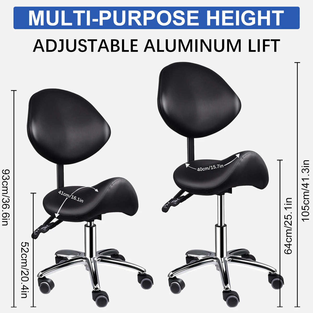 Ergonomic Rolling Saddle Chair Height Adjustable with Wheels and Backrest, Professional Salon Chair for Hair Stylist and Spa