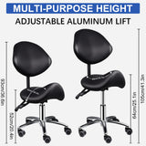 Ergonomic Rolling Saddle Chair Height Adjustable with Wheels and Backrest, Professional Salon Chair for Hair Stylist and Spa