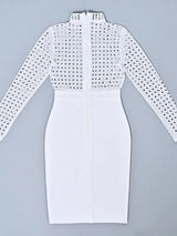BEAUKEY New Fashion Luxury Diamond Crystal White Bandage Evening Dress Mesh Sexy See Through Elastic Slim Party Dress Vestidos