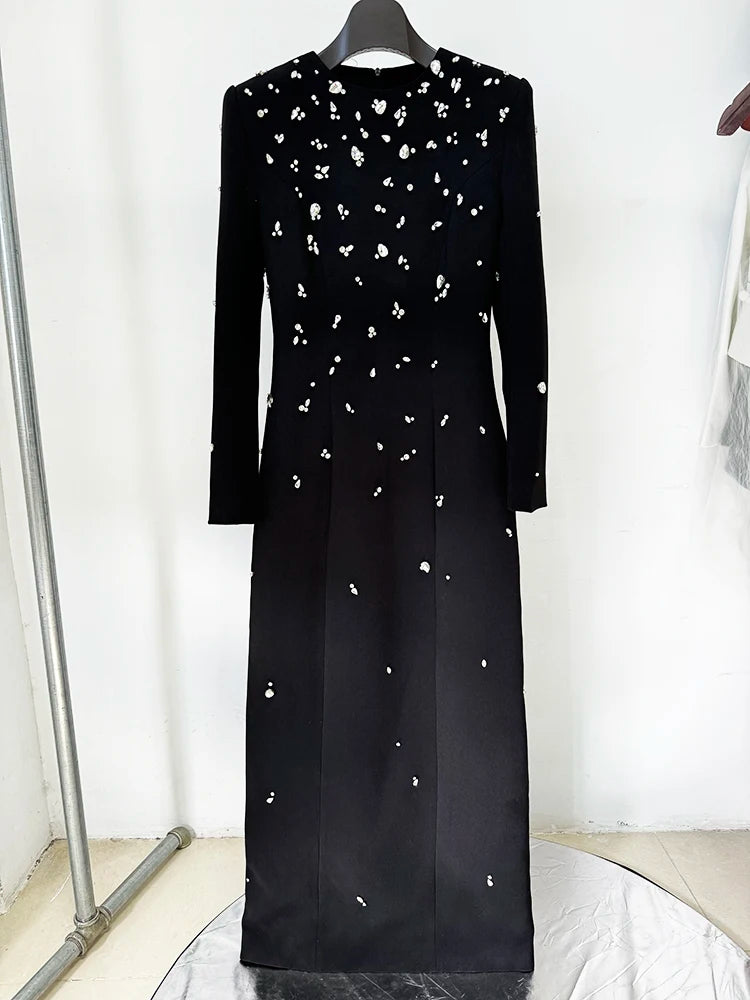 TOP QUALITY Newest 2026 Designer Fashion Women's Rhinestone Diamonds Beaded Long Maxi Dress
