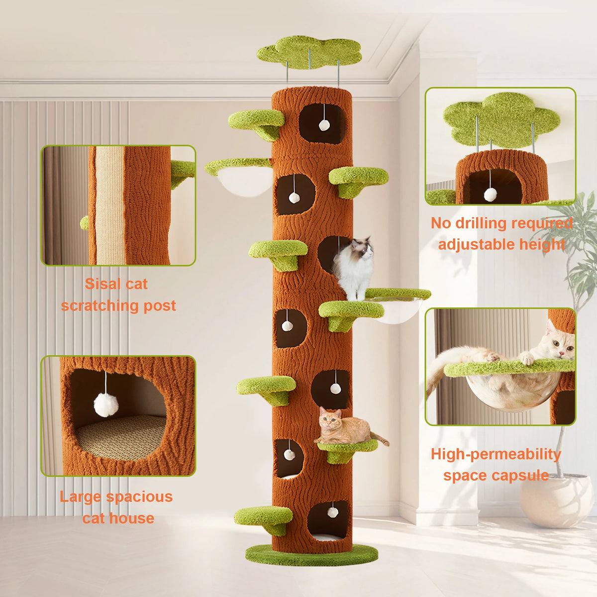 Tall Cat Tree Tower with Sisal Scratching Pad Cat Climbing Frame Super Large Cat Tree Tower for Maine Coon Cats