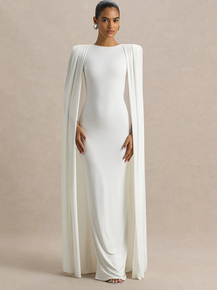 JULISSA MO Autumn New Round Neck Robe Women Maxi Dress White Sleeveless High Waist Dress Female Elegant Slim Party Evening Dress