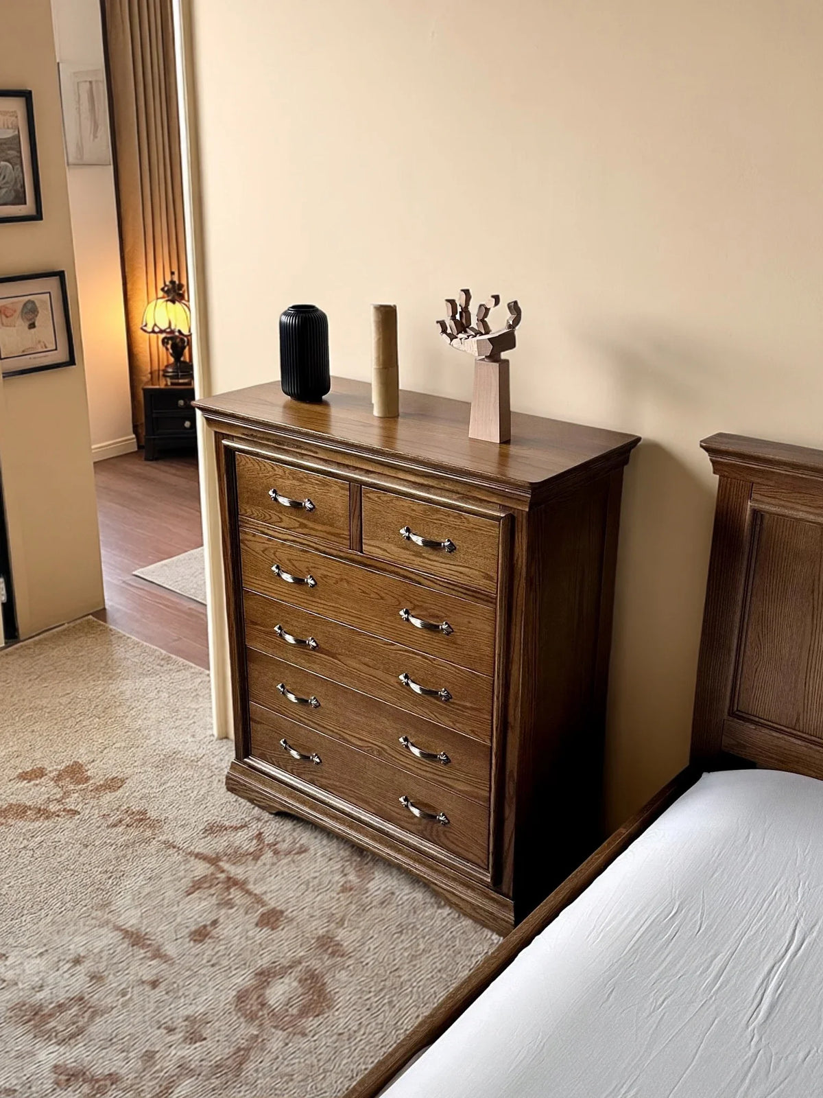 Classic American Style Solid Wood Six-Drawer Chest Red Oak Bedroom Storage Vintage Drawer Cabinet