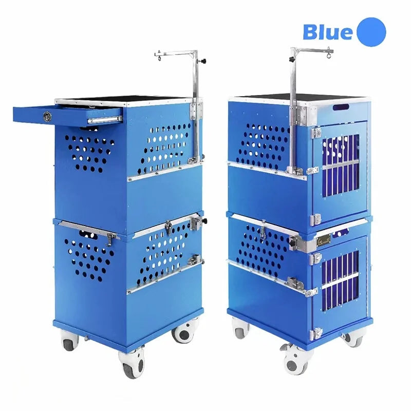 Stackable Lockable Aluminum Two Berth Double Decker Dog Show Cage Set Trolley Grooming Arm Drawer Button