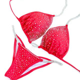 NPC IFBB Pro Competition Bikini Posing Suit for Women Rhinestone Connectors Scrunch Bikini