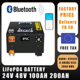 24V 48V 50Ah 100Ah 200AH LiFePO4 Battery Pack Built-in Bluetooth BMS For Solar Home Storage Golf Cart Boat RV Tax Free