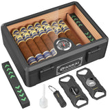 Humidor Cigar Box, with Straight Cutter Guillotine, V Cut, Puncher, Glass Top Case, Cedar Wood Lining, Humidifier Hygrometer