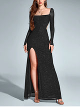NewAsia Women's Long Sleeve Cut Out Sequin Long Dress Side Slit Backless Bodycon Fashion Club Party Maxi Dresses Wine