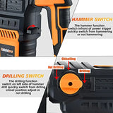 1-1/4 Inch SDS-Plus 13 Amp Rotary Hammer Drill with Heavy Duty Safety Clutch 3 Function Operation Advanced Vibration