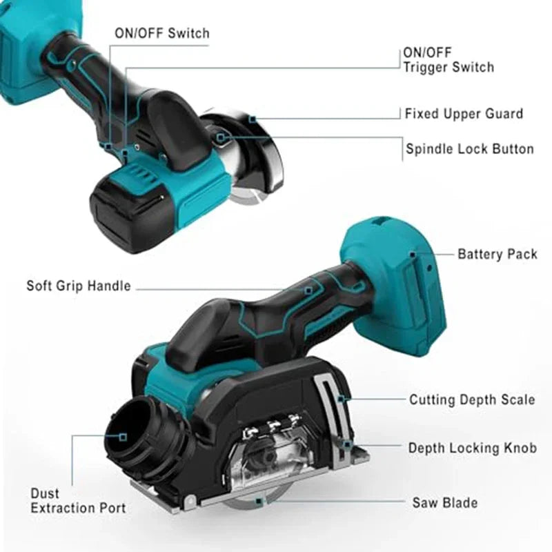 Makita  3 Inch Cordless Electric Angle Grinder 19500RPM Cut Off Tool Tile Cutter for Wood Tile Plastic Tool For 18V Battery
