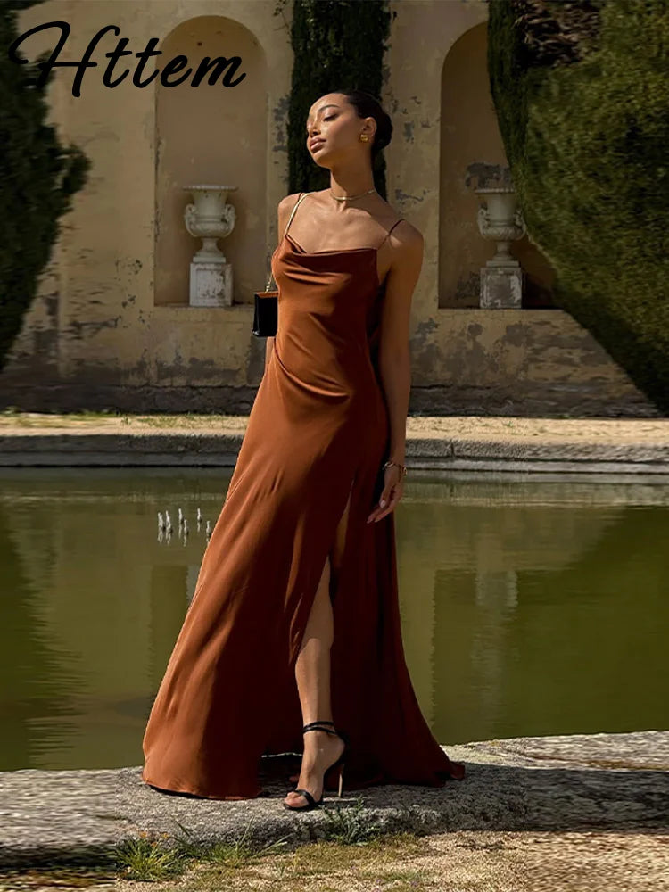 Elegant Split Women' s Dresses Solid Square Collar Backless Sleeveless Long Dress Female 2026 Spring Summer Party Evening Robes