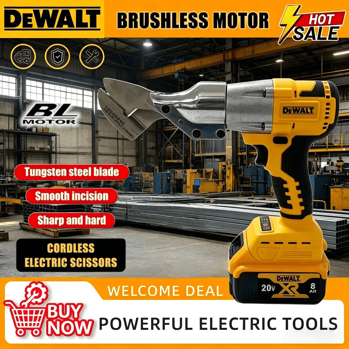 Dewalt 500W Brushless Cordless Electric Scissors Metal Cutting Tool for Iron Sheet Compatible with Dewalt18V/20V Lithium Battery
