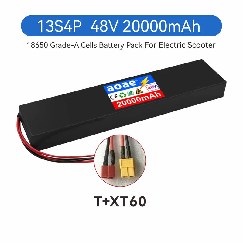 48V Electric Scooter Battery 20Ah 18650 Grade-A Cells 13S4P Built-in BMS T-XT60 for Kugoo M4 M4Pro Max Speed Series