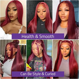 99j Burgundy Lace Frontal Human Hair Wig 250 Density Pre Plucked Red