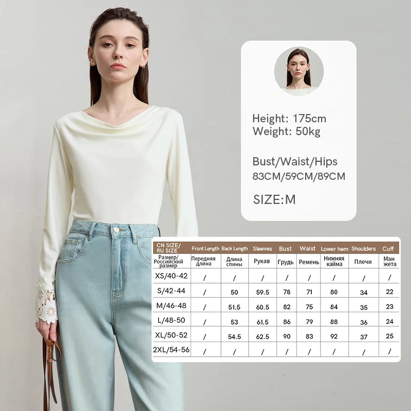 AMII Minimalist Women's Long Sleeve T-Shirt 2025 Autumn Simple Solid Asymmetric Drape Neck Lace Cuffs Tops Casual Tees 12543076