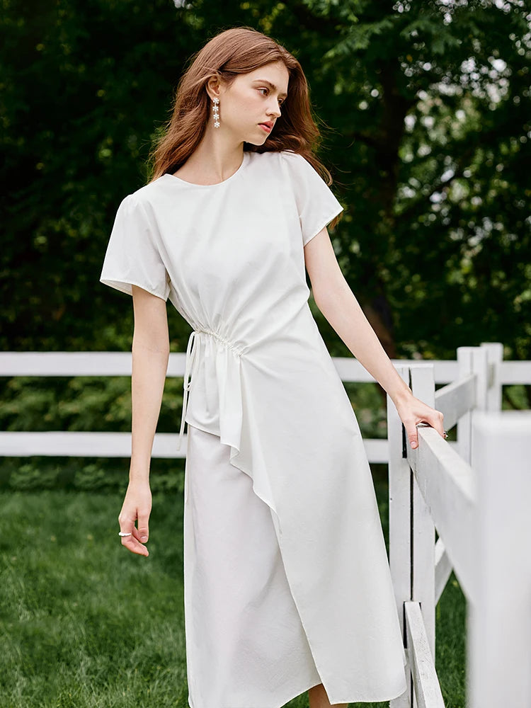 FSLE Classic A-Line Summer Long Dress For Women 2024 Summer New Slim Fit Versatile Commuter Female White Black Dress 24FS12719